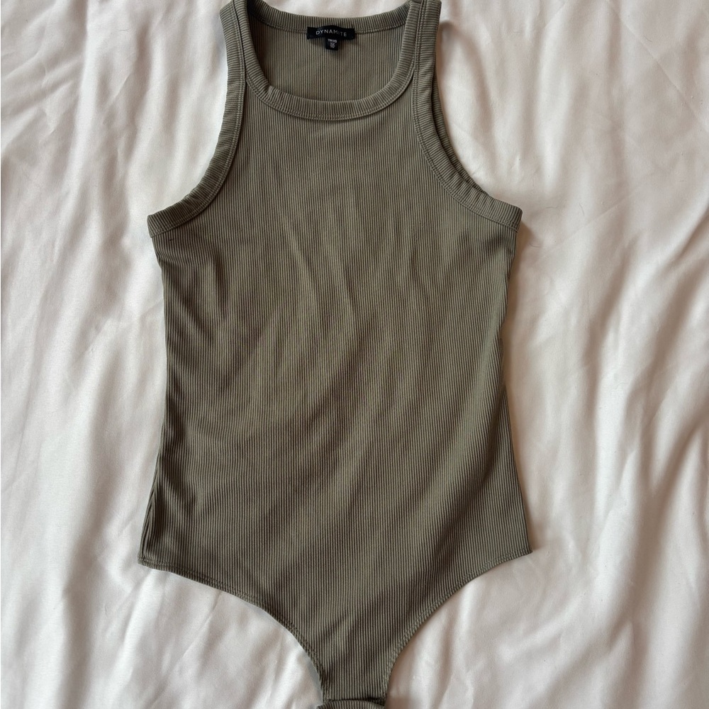 3/$25 Dynamite Olive Ribbed Bodysuit